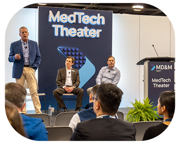 Medtech theater at a conference, showcasing presentations and discussions on medical technology innovations