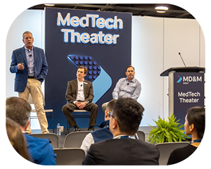Medtech theater at a conference, showcasing presentations and discussions on medical technology innovations