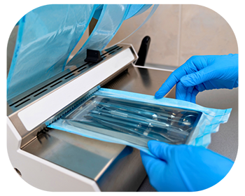 A person in blue gloves is grasping a plastic bag, indicating a task that requires hygiene and caution