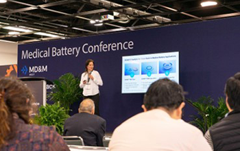 A speaker presents on Medical Battery Conference